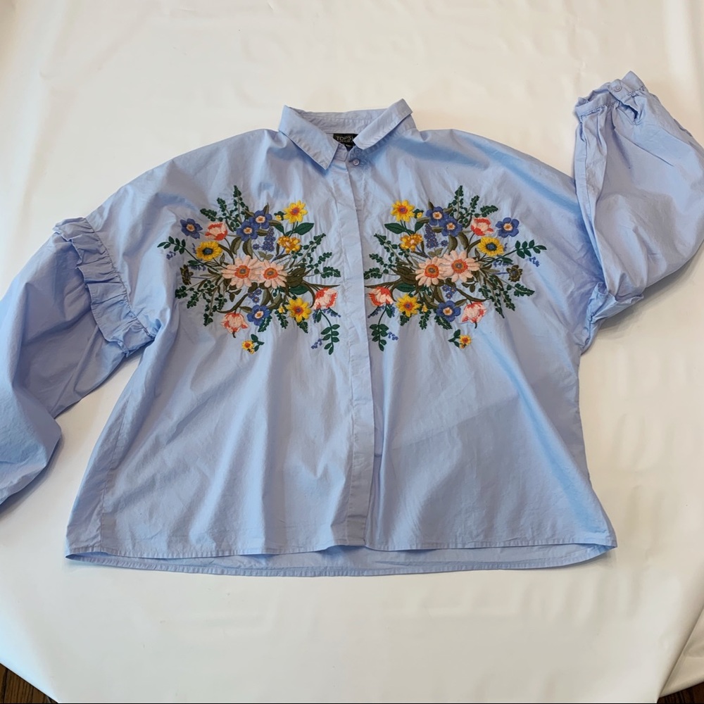 Topshop Embroidered Blue Balloon Sleeve Top 10